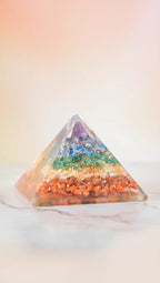 Crystal pyramid with copper spiral