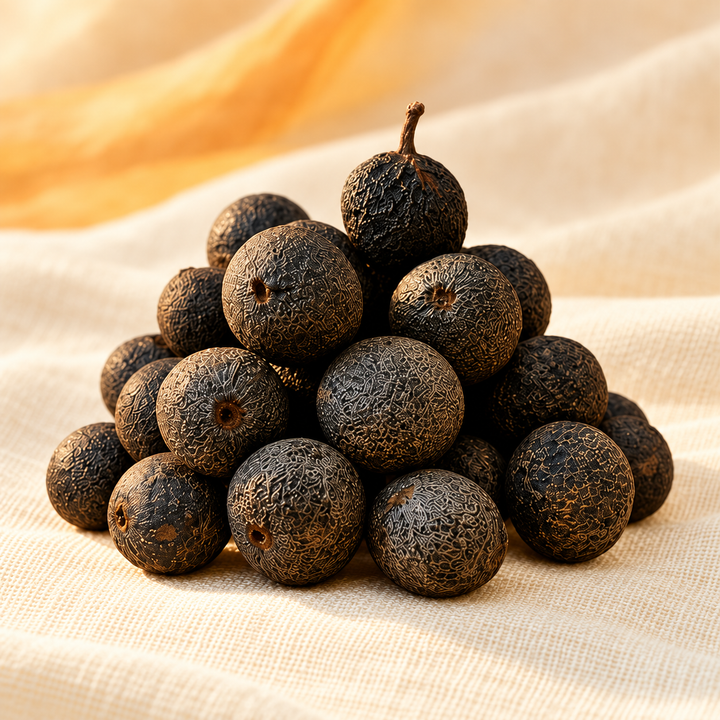 Dried Rudraksha fruits — edited product visual